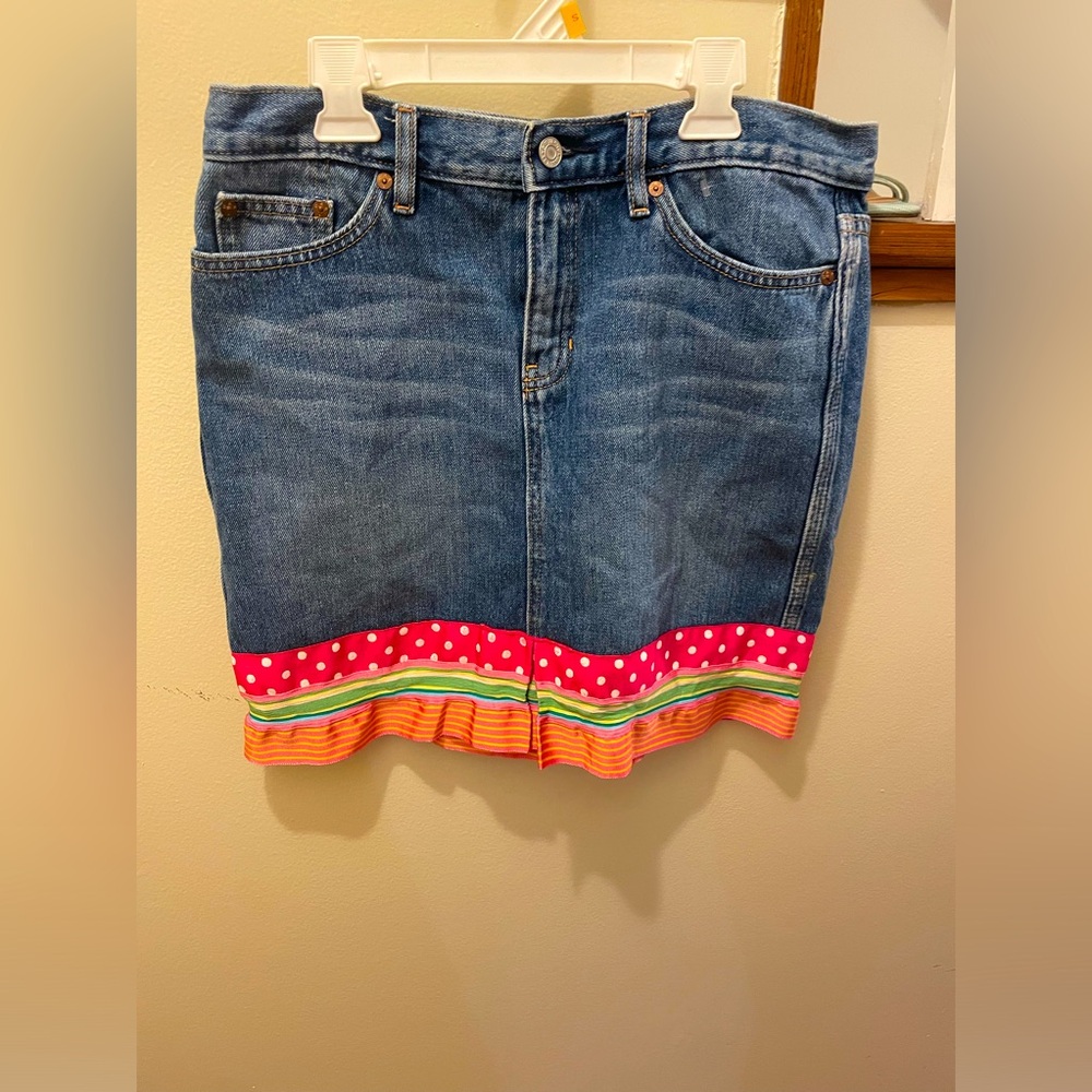 Vintage Ribbon embellished Jean skirt size 8